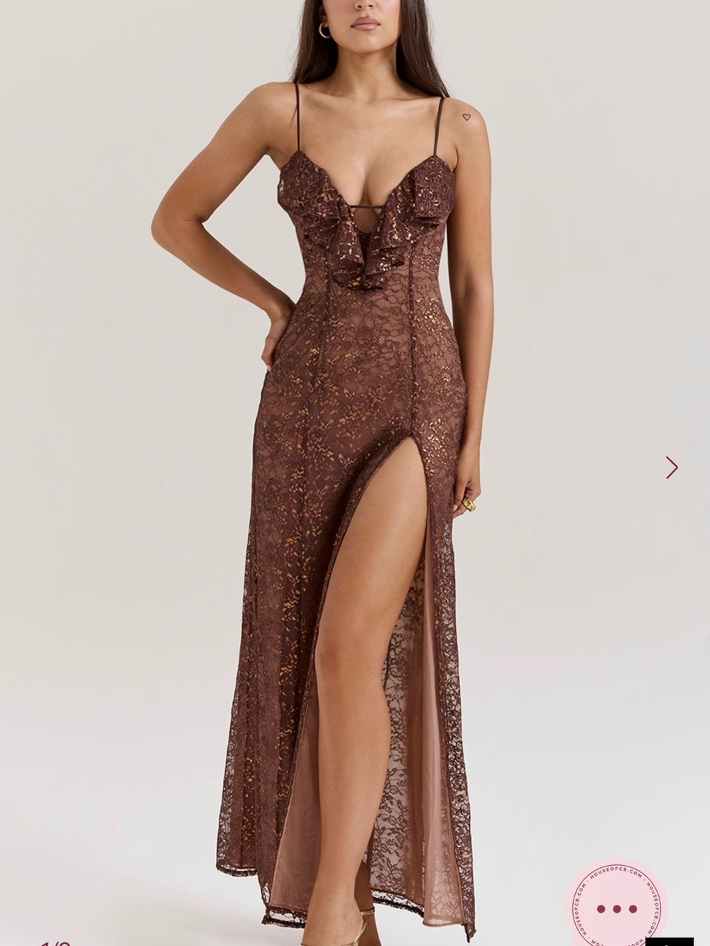 House of CB LUCIANNA espresso lace maxi dress